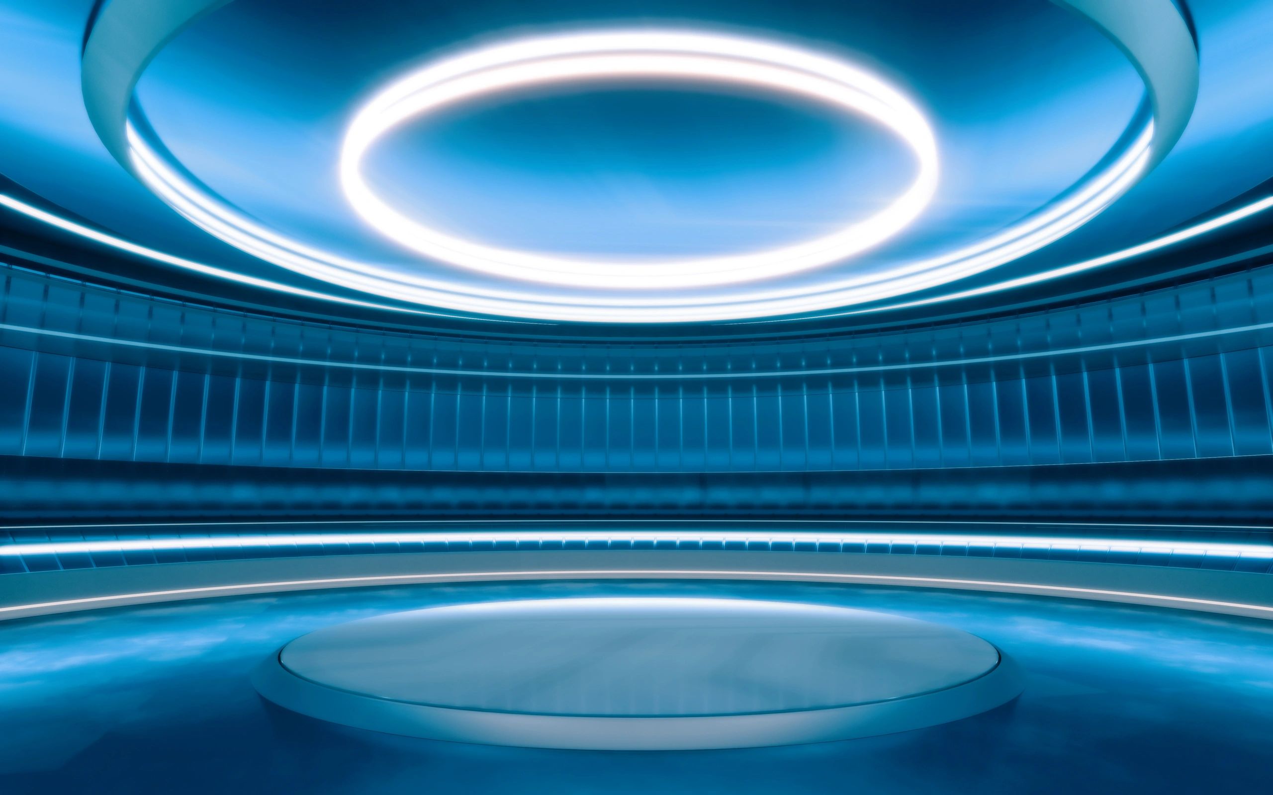 Professional event stage prepared with lighting and AV equipment