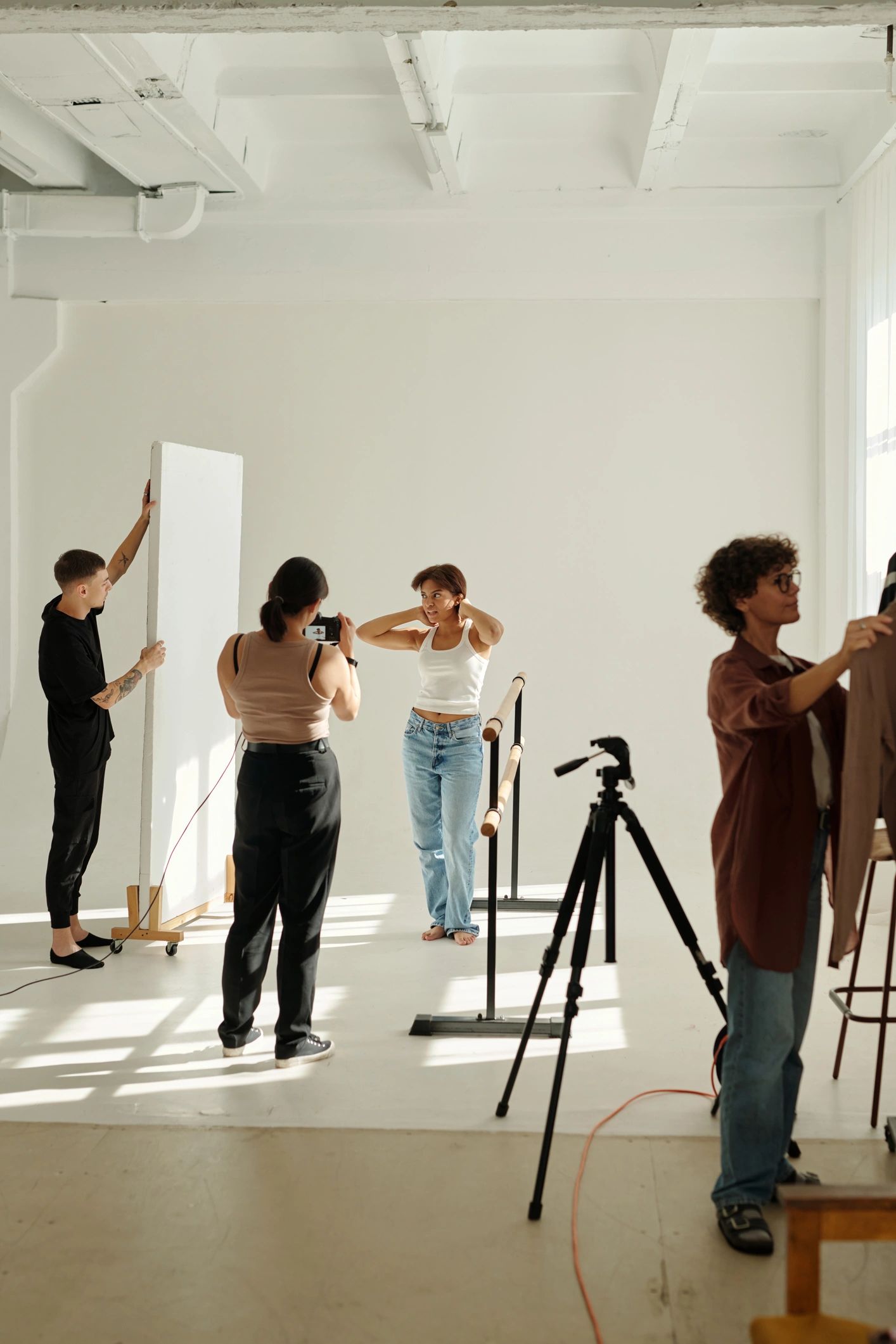 Production team collaborating during a studio session