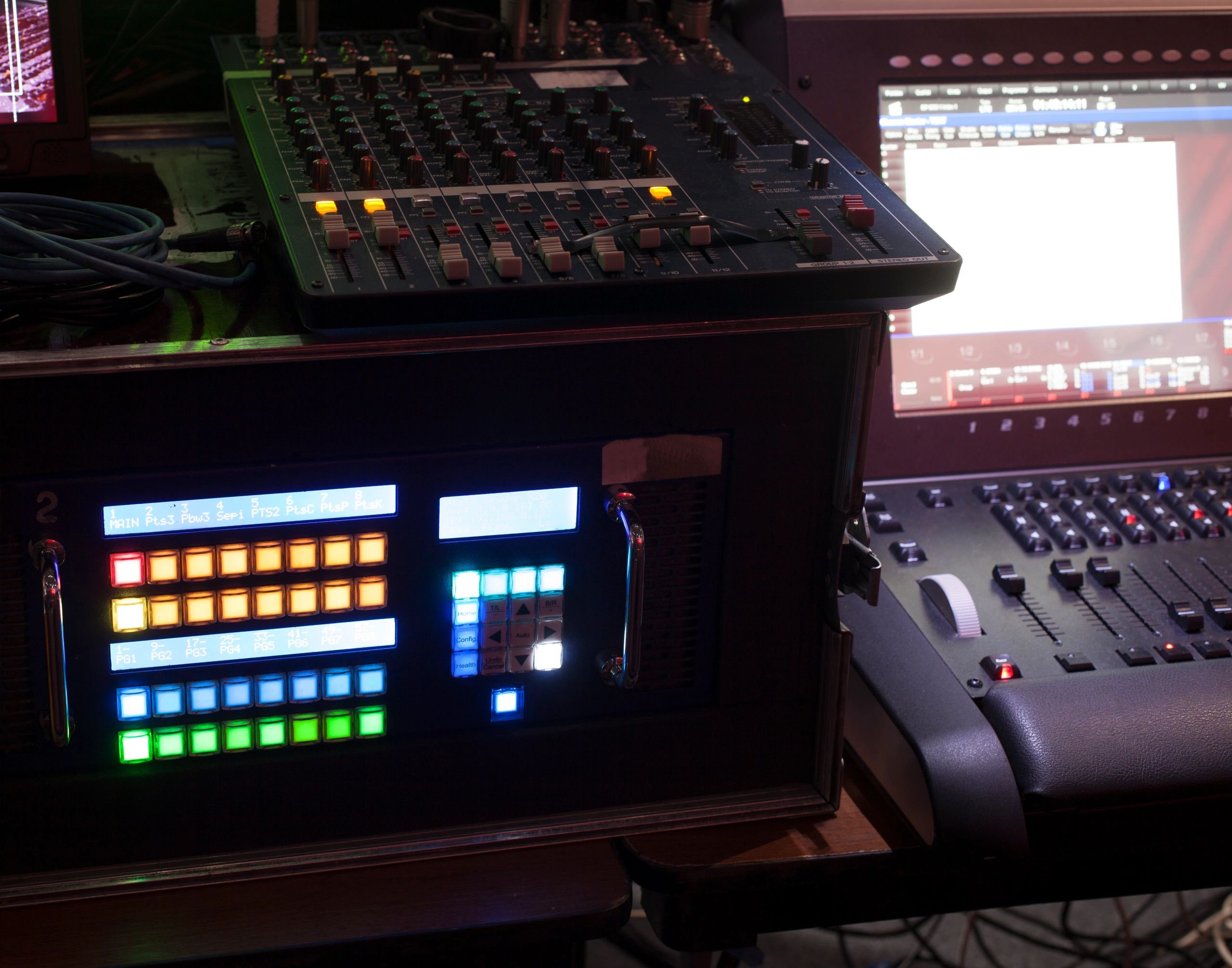 Audio visual control equipment in a broadcast gallery